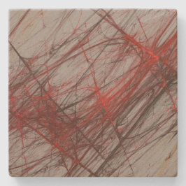 Red n Gray Grunge Fraktal Square Stone Untersetzer