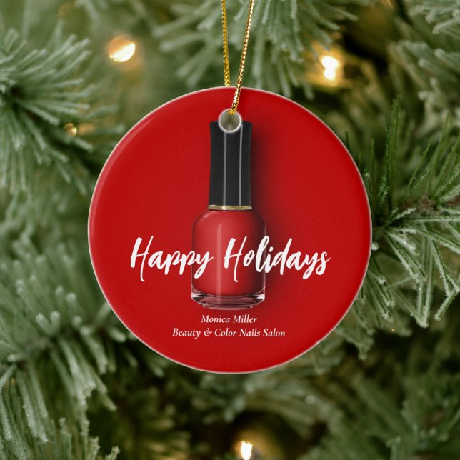Red Nail Polnischer Happy Holidays Custom Beauty S Keramik Ornament (Baum)