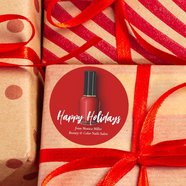 Red Nail Polnischer Happy Holidays Custom Beauty S Runder Aufkleber (Von Creator hochgeladen)