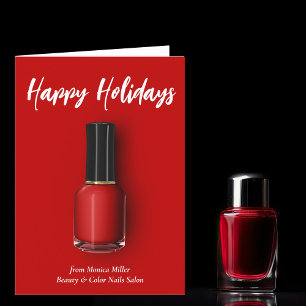 Red Nail Polnischer Happy Holidays Custom Manicuri Feiertagskarte
