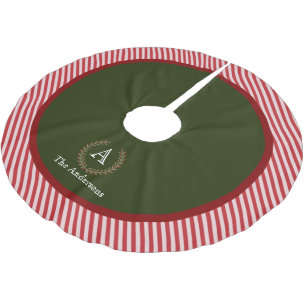 REd Name der Monogramm-Familie des grünen Streifen Polyester Weihnachtsbaumdecke