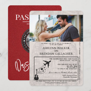 Red Nashville Passport Wedding Einladung