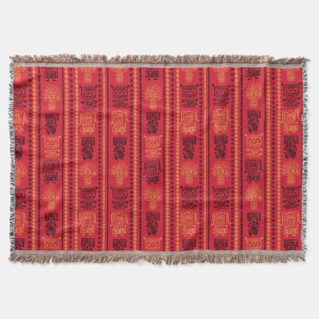Red Native Pattern Ethnic Stamm Boho Kultur Decke (Vorderseite)