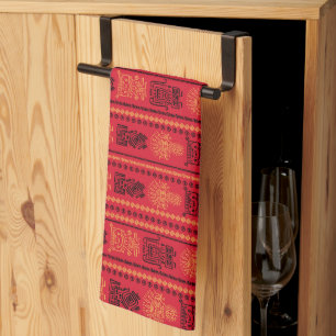 Red Native Pattern Ethnic Stamm Boho Kultur Geschirrtuch