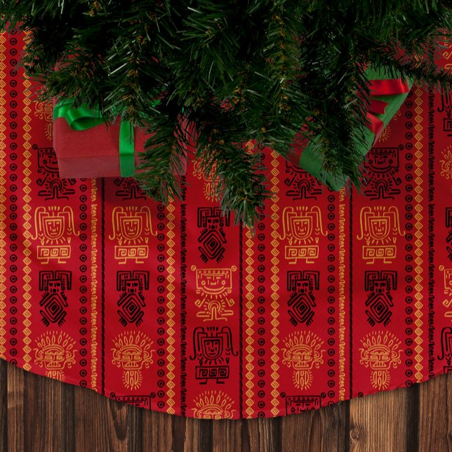 Red Native Pattern Ethnic Stamm Boho Kultur Polyester Weihnachtsbaumdecke (Von Creator hochgeladen)