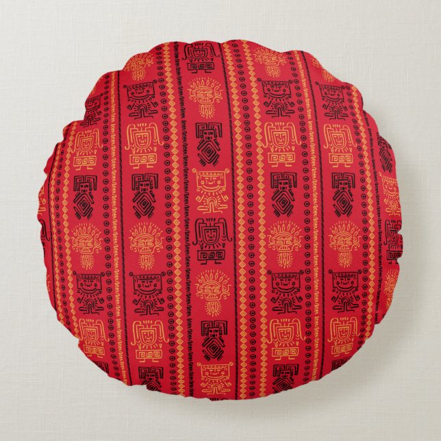 Red Native Pattern Ethnic Stamm Boho Kultur Rundes Kissen (Vorderseite)