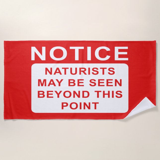 Red Naturist Beach SignNotice Strandtuch (Vorderseite)