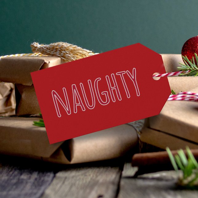 Red Naughty Christmas Holiday Geschenkanhänger (Red naughty gift tags for your naughty gifts)
