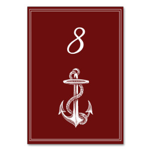 Red Nautic Anchor Tischnummer Card