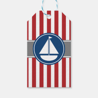 Red Nautic Sailboat Stripes Geschenkanhänger