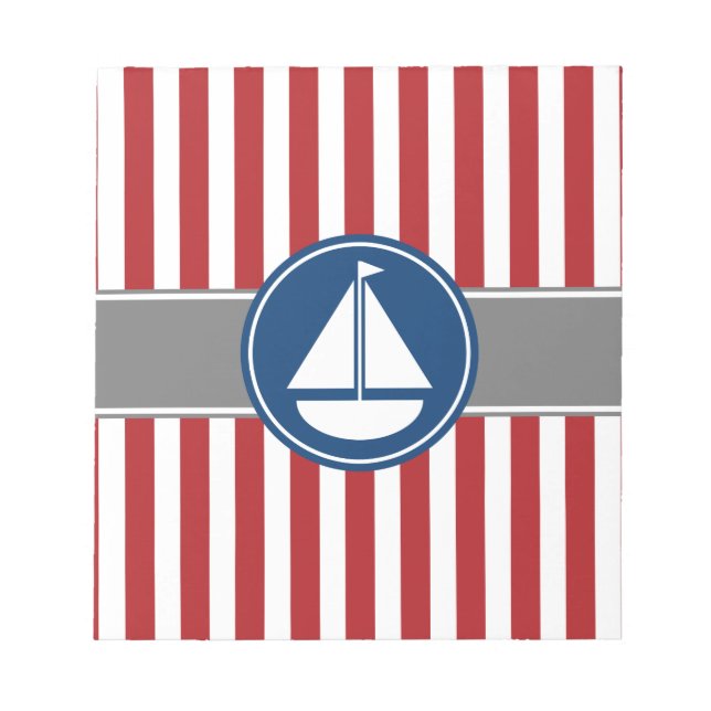 Red Nautic Sailboat Stripes Notizblock (Vorderseite)
