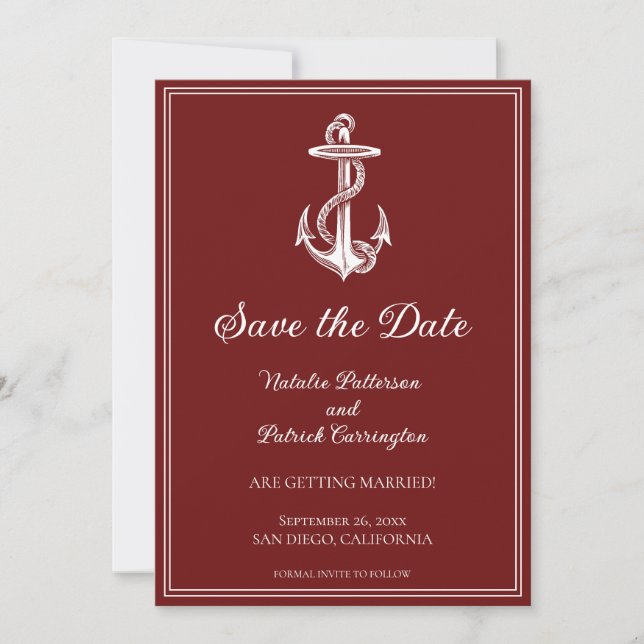 Red Nautical Anchor Save the Date einladen Einladung (Vorderseite)