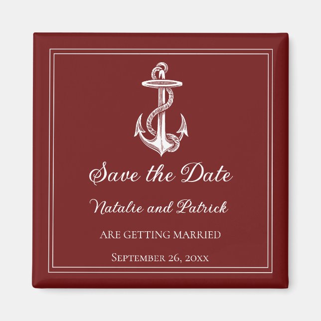 Red Nautical Anchor Speichern Sie das Date Magnet (Vorne)