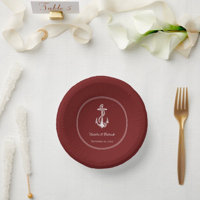 Red Nautical Anchor Wedding Paper Bowls Pappteller (Hochzeit)