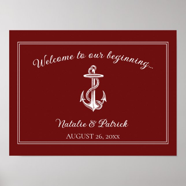 Red Nautical Anchor Wedding Poster (Vorne)
