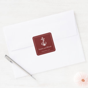 Red Nautical Anchor Wedding Stickers