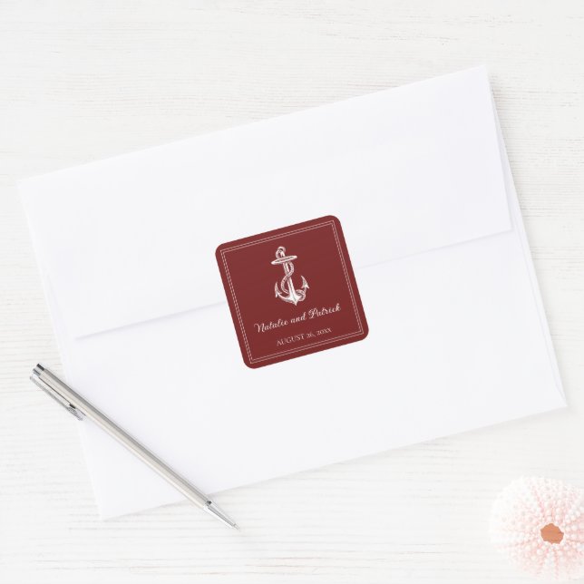 Red Nautical Anchor Wedding Stickers (Umschlag)