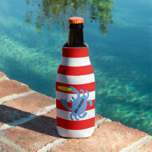 Red Nautical Stripe Frisbee Crab Personalisiert Flaschenkühler