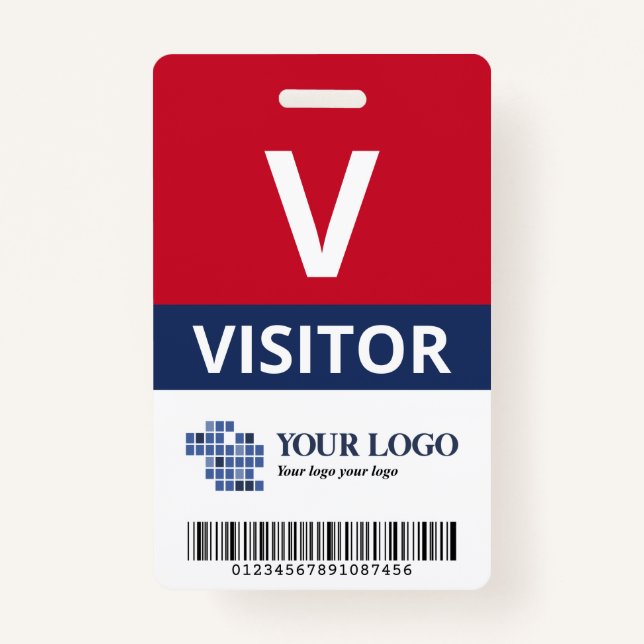 Red Navy Add Your Logo & Bar Code Visitor Ausweis (Vorderseite)