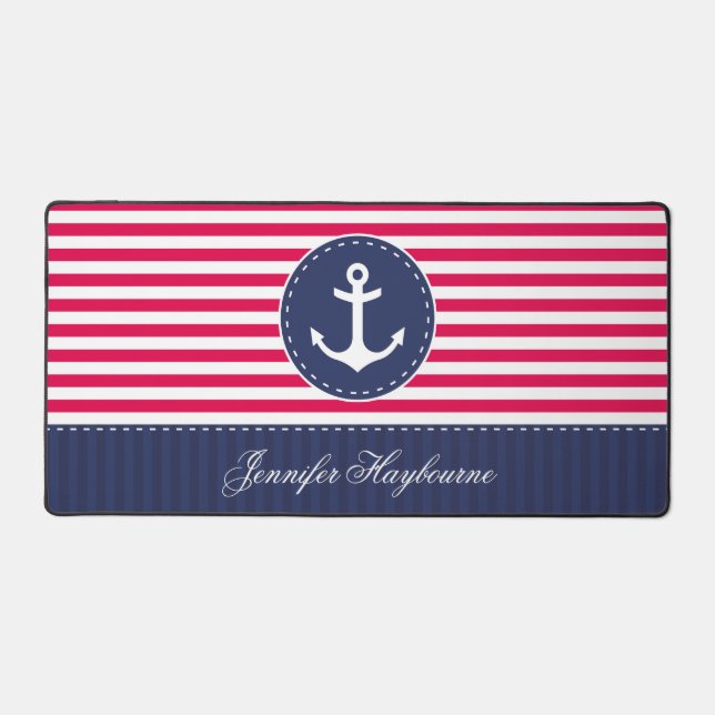 Red Navy Blue Ancre nautique Design Nom personnali (Recto)