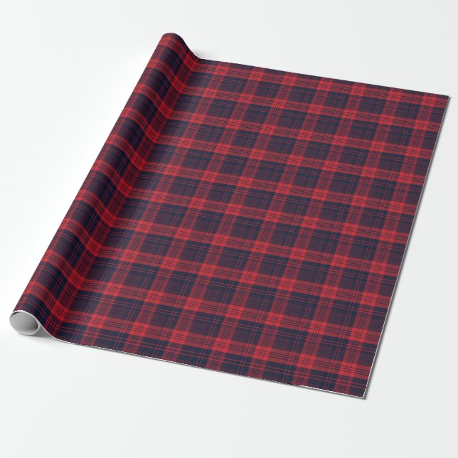 Red & Navy Blue Lumberjack Kariertes Weihnachtsmus Geschenkpapier (Ungerollt)