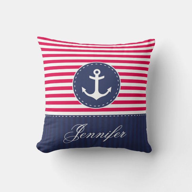 Red Navy Blue Nautic Anchor Design Individuelle Na Kissen (Vorderseite)