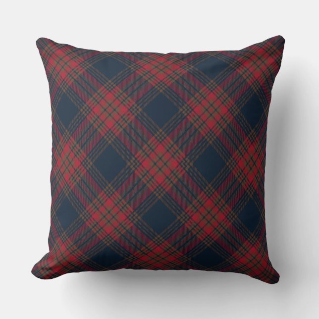 Red Navy Blue Rauten Tartan Kariertes Muster Kissen (Vorderseite)