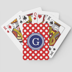 Red Navy Blue White Polka Dots 1IR Spielkarten