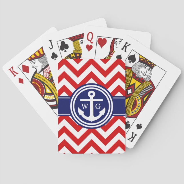 Red Navy Blue Whlpool LG Zickzack Anchor Monogram Spielkarten (Rückseite)