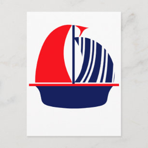Red Navy White Sail Boat Postkarte