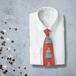 Red Neck Tie mit Kawaii Weihnachtsbaum Krawatte