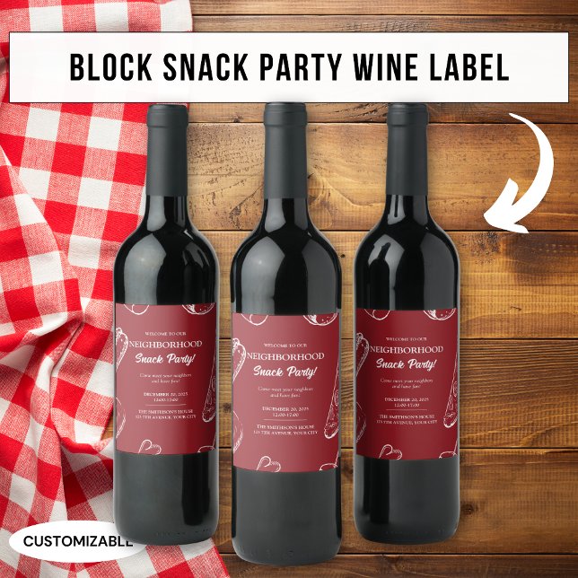 Red Neighborhood Fun Block Snack Food Party Weinetikett (Von Creator hochgeladen)