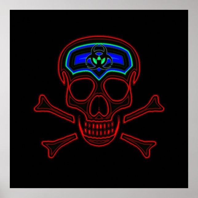 Red Neon Skull & Crossbones Poster (Vorne)