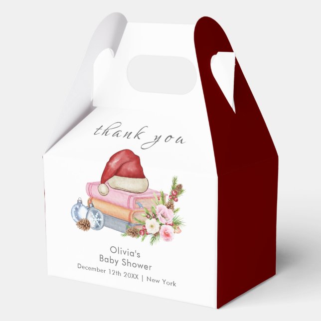 Red New Chapter Begins Winter Floral Baby Shower  Geschenkschachtel (Vorderseite)