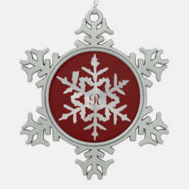 Red Newlywed Mit Monogramm Snowflake Gerahmt Ornam Schneeflocken Zinn-Ornament