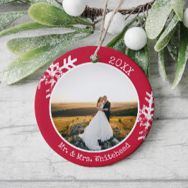 Red Newlywed Snowflake 1 Weihnachten Keramik Ornament