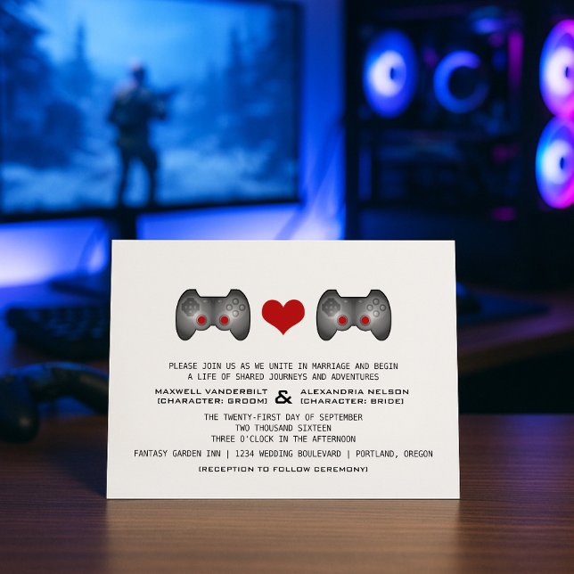 Red Niedlich Gamer Wedding Einladung (Red Cute Gamer Wedding Invite)