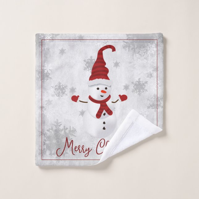 Red Niedlich Snowman Holiday Handtuch Set (Waschlappen)