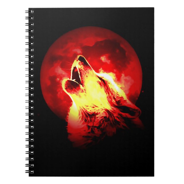 Red Night & Howling Wolf Portrait-Notebook Notizblock (Vorderseite)