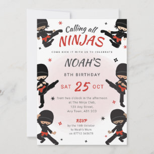 Red Ninja Birthday Einladung - Komm, kick it it Pa