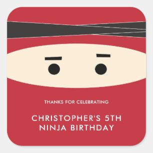 Red Ninja Birthday Party Label Quadratischer Aufkleber