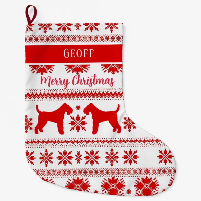 Red Nordic Airedale Terrier Dog Christmas Großer Weihnachtsstrumpf (Vorderseite)