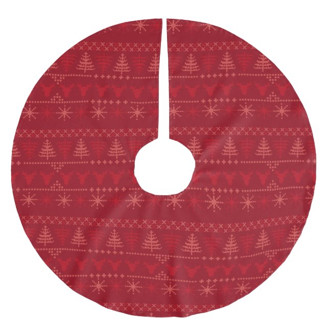 Red Nordic Christmas Pattern Polyester Weihnachtsbaumdecke (Vorderseite)
