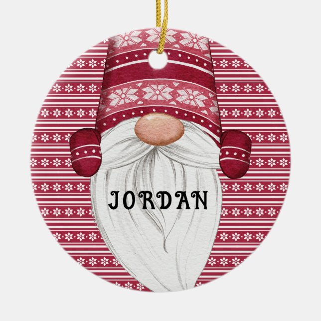 Red Nordic Gnome Personalisiert Keramik Ornament (Vorne)