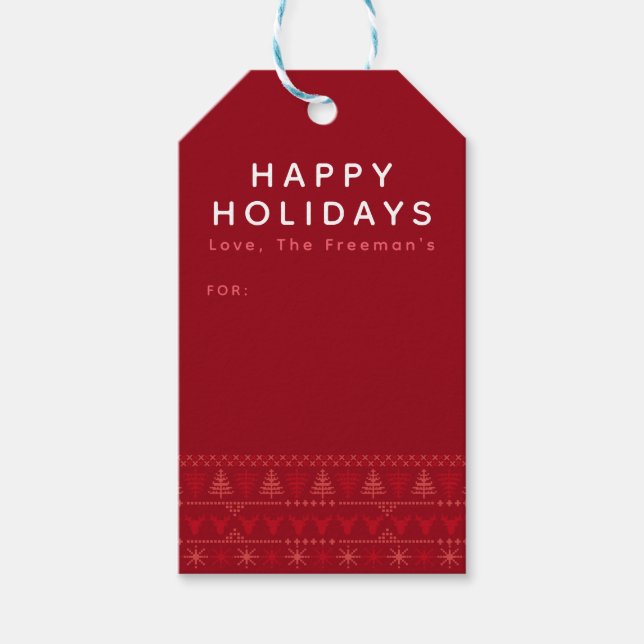 Red Nordic Holiday Geschenktasten mit Sweater Must Geschenkanhänger (Vorderseite)