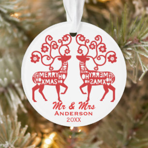 Red Nordic Reindeer Custom Couple's