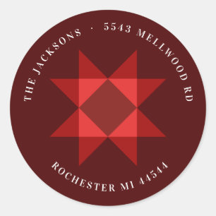 Red Nordic Star Weihnachts-Rücksendeadresse Runder Aufkleber