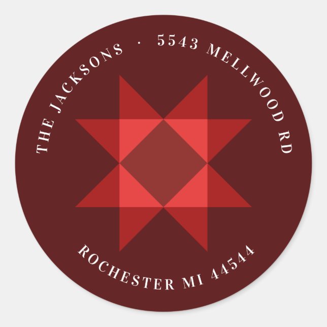 Red Nordic Star Weihnachts-Rücksendeadresse Runder Aufkleber (Vorderseite)