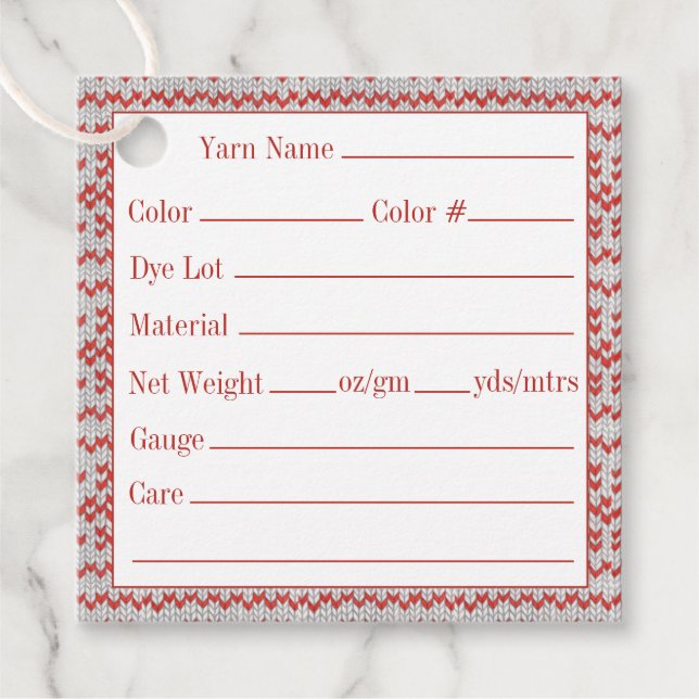 RED NORDIC STRICK 2" Quadratgarnmarken Geschenkanhänger (Vorderseite)