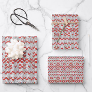 RED NORDIC STRICK Flat Sheet Wrapping Paper Geschenkpapier Set